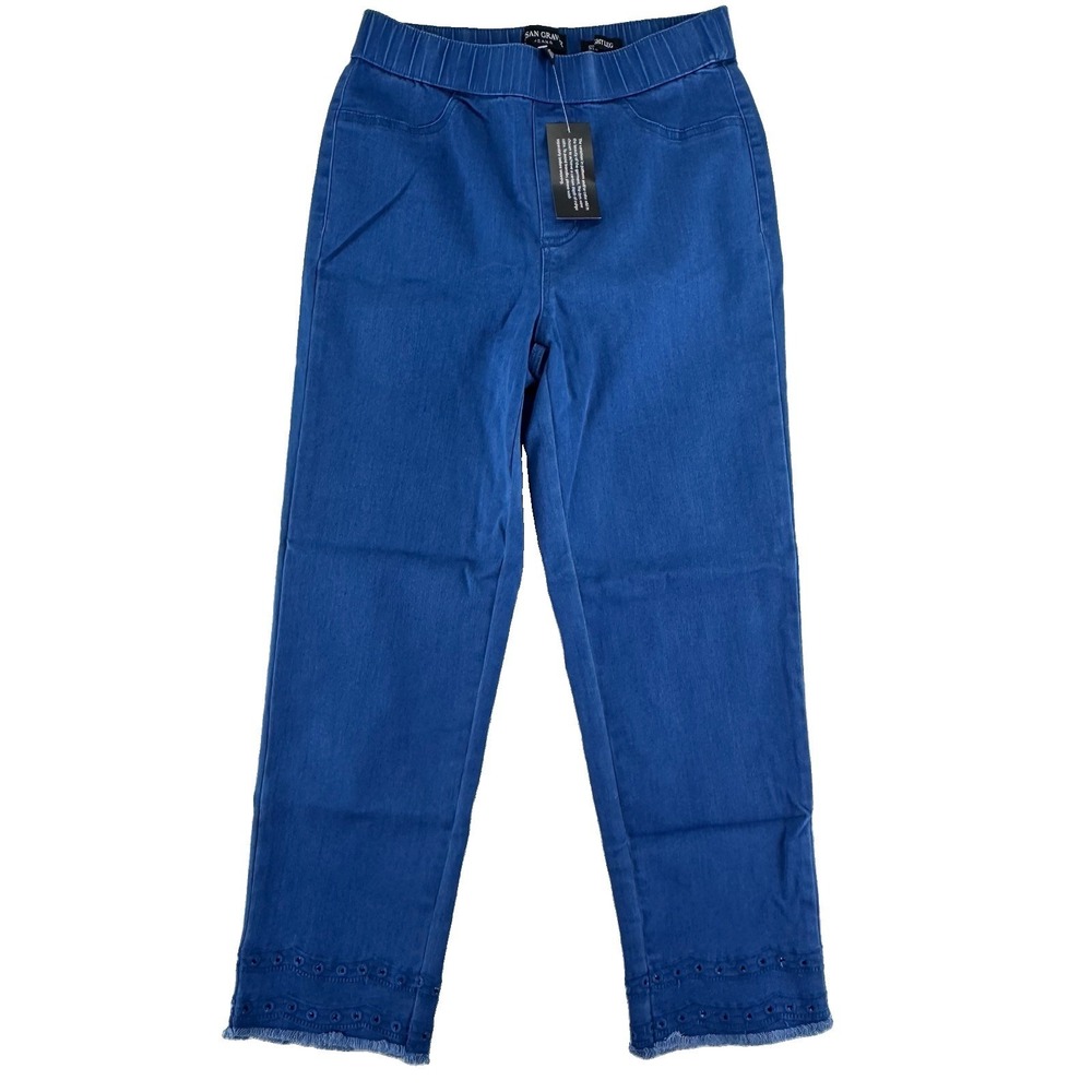 Susan Graver Soft Stretch Pull On Crop Straight Leg Jeans Size 2 Regular Blue